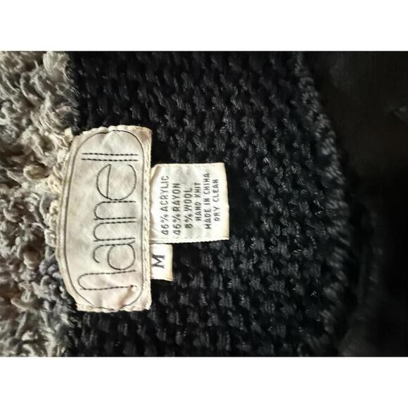 Nannell Vintage Black Knit Sweater Leather Woven Applique Size M - Picture 4 of 6